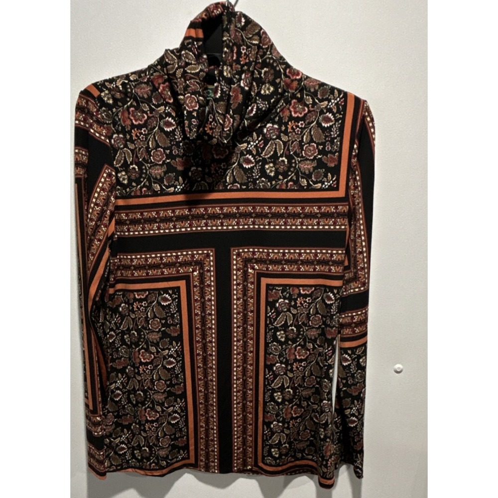 C. Wonder Floral Geometric Knit Blouse M Turtleneck Long Sleeve Polyester